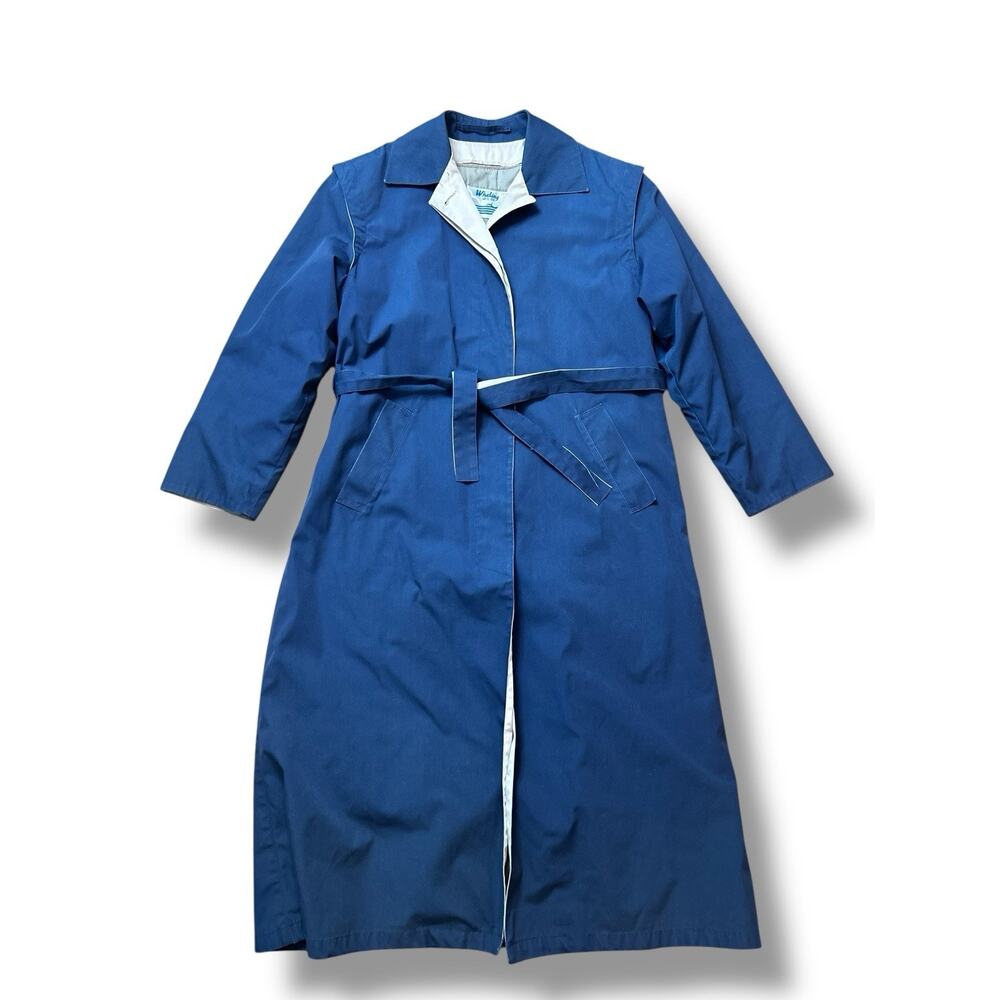 Whaling Mfg Co. Women's M Navy Blue Trench Coat, Belted Vintage
